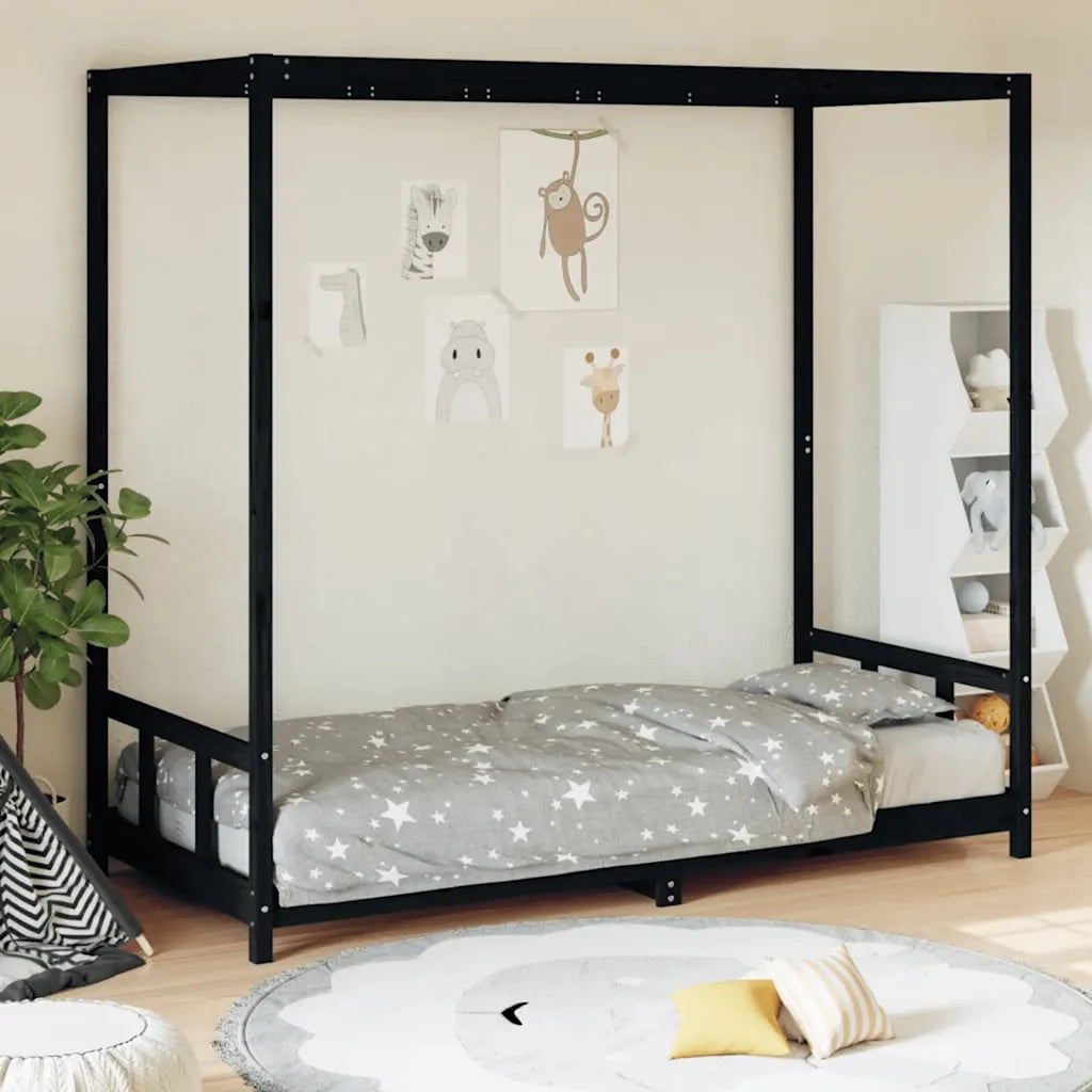 Giroletto per Bambini | Letto Infantile | Lettino Nero 90x200 cm in Legno Massello di Pino