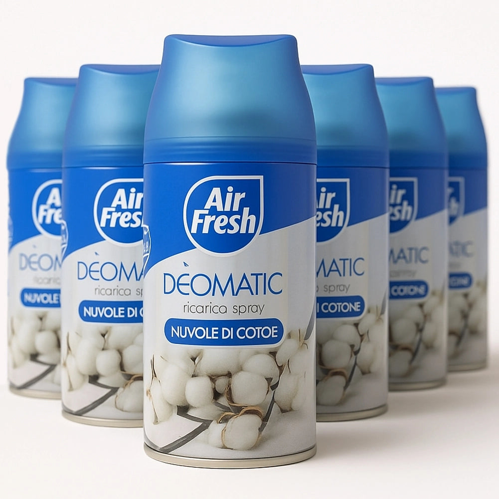 AIR FRESH Deomatic Set 6x250ml Ricarica Spray Profumatore Ambiente Nuvola Cotone