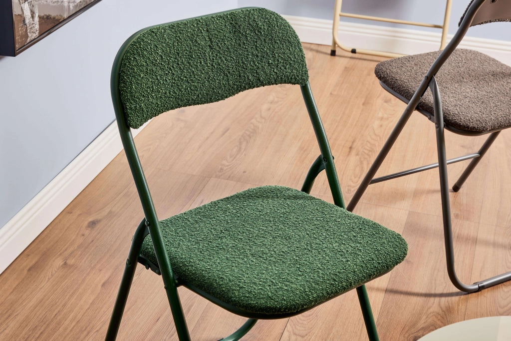 Sedia Pieghevole Imbottita Teddy  in Tessuto Bouclè da Interno Ufficio Casa Resistenti Ferro Leggere Colorate Com Verde