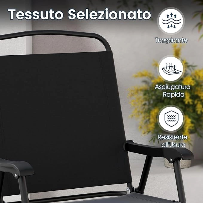 Set da Pranzo da Giardino a 6 Pezzi con Ombrellone, Tavolo e Sedie da Esterno con 4 Poltrone Pieghevoli e Tavolo Rotondo in Vetro Temperato per Giardino, Terrazza, Prato e Cortile