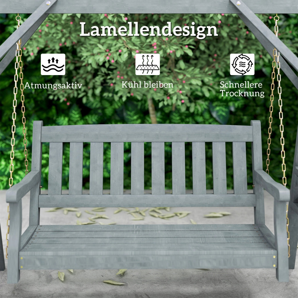 Divanetto a dondolo per giardino 2 posti con ripiani e portabicchieri ¨C zephmum ¨C Legno e metallo grigio 120x80x100 cm