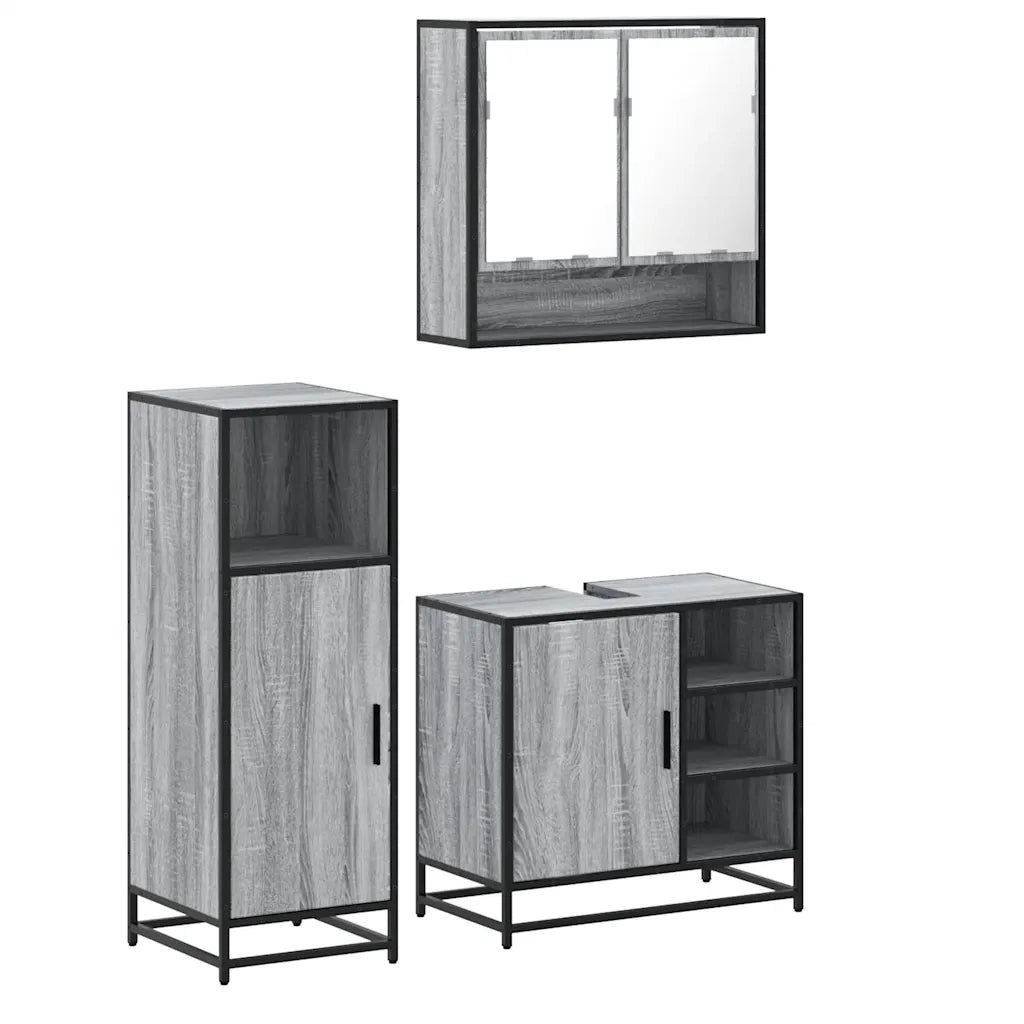 Set Mobili da Bagno 3 pz Grigio Sonoma in Legno Multistrato