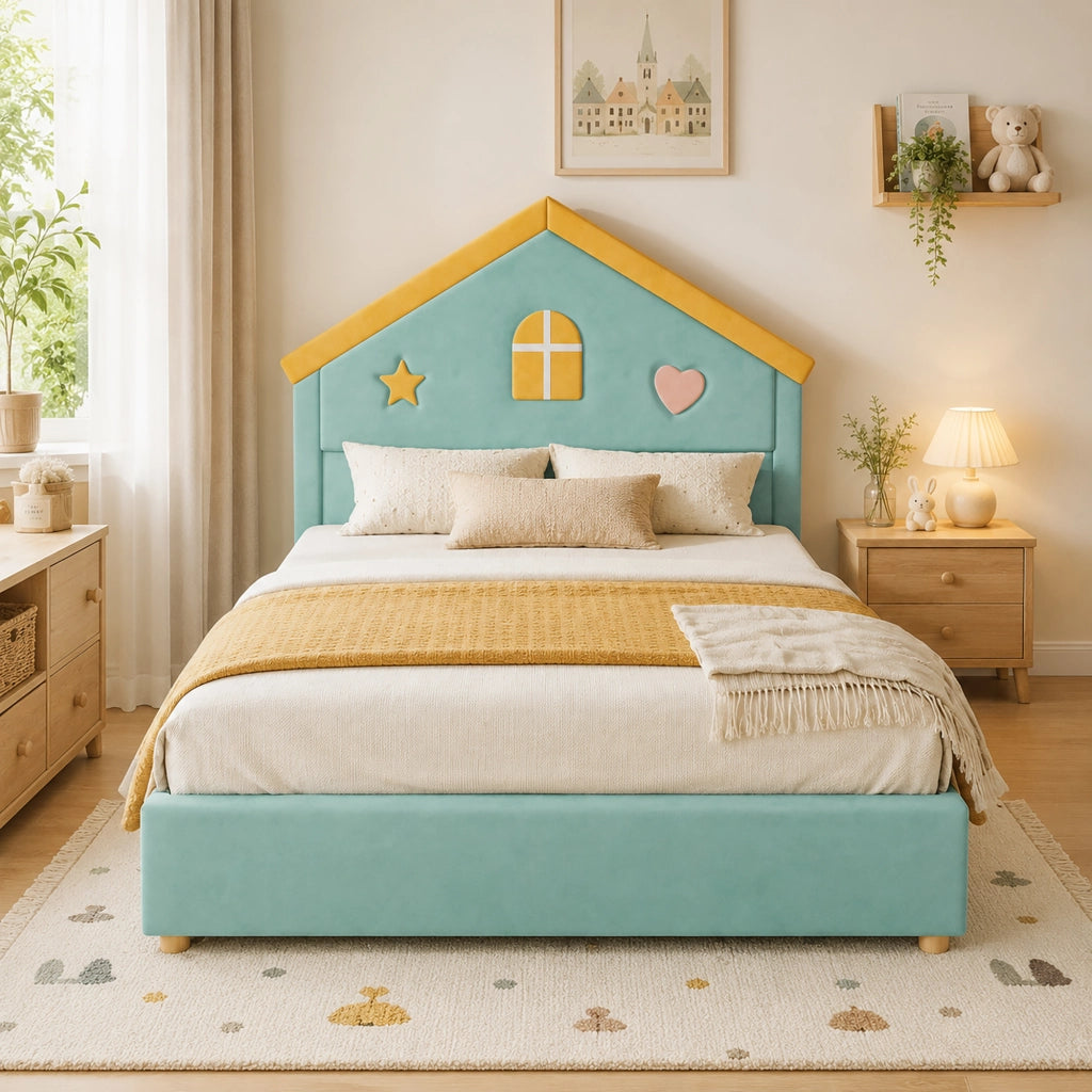 letto per bambini velluto blu verde 140 x 200 cm