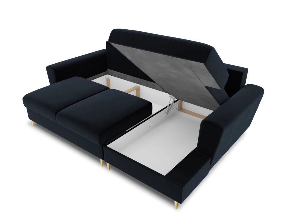Cosmopolitan Design - Divano convertibile angolare destro con contenitore "Kyoto" 4 posti in velluto blu scuro 