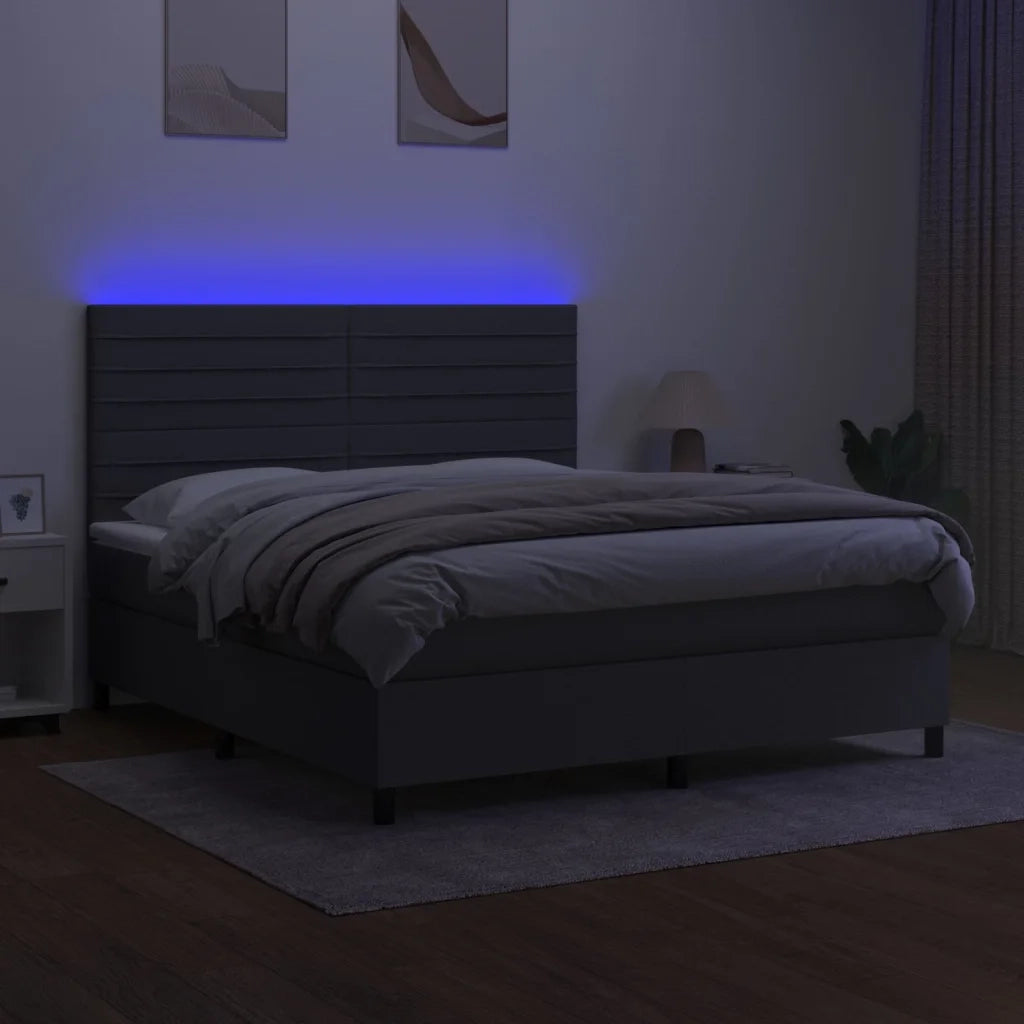 Letto a Molle Materasso e LED Grigio Scuro 160x200cm in Tessuto 3134966