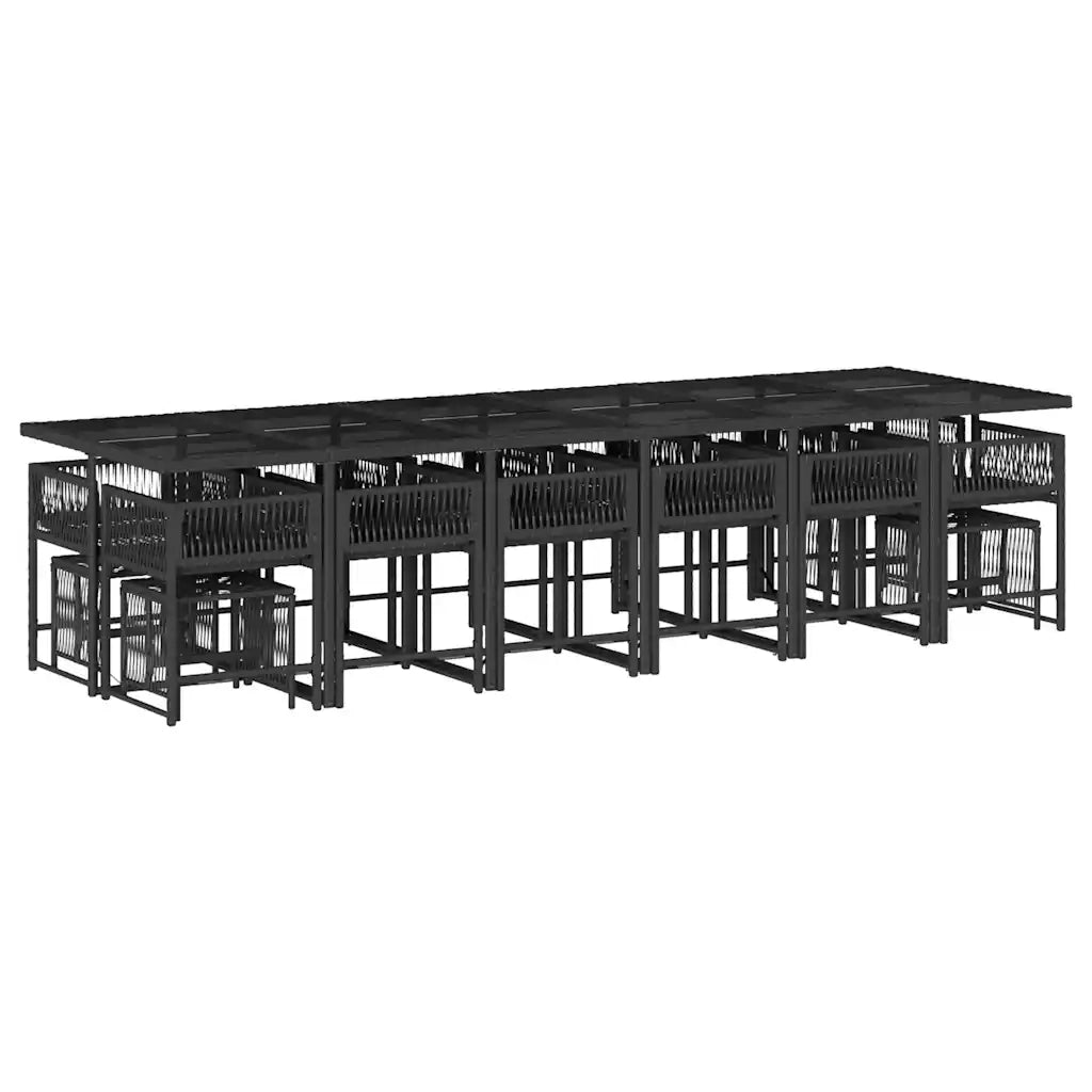 Set da Pranzo da Giardino 17 pz con Cuscini Nero in Polyrattan