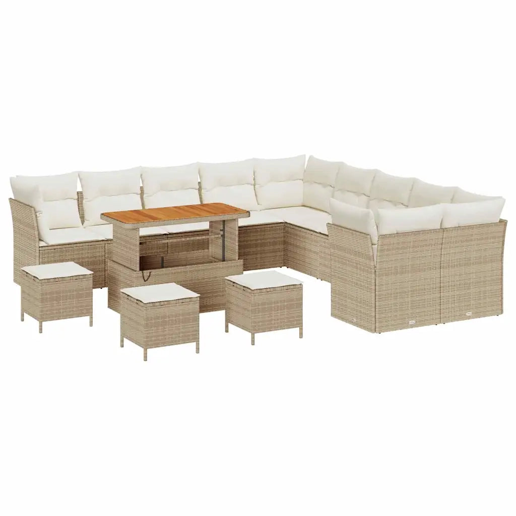 Set Divano da Giardino 14 pcs Beige polyrattan
