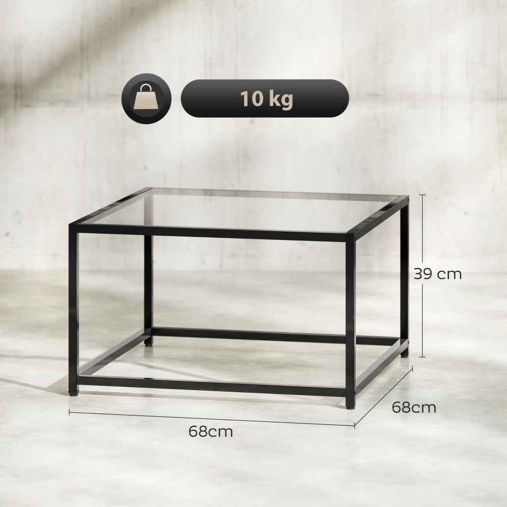 Tavolino Quadrato con Piano in Vetro Temperato ¨C Minimal ¨C Nero 68x68x39
