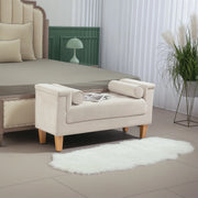 Panca da letto imbottita vintage con braccioli e cuscini, struttura in legno, in poliestere beige