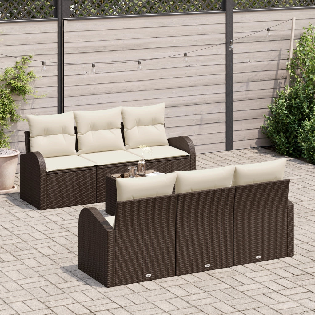 Set di divani da giardino da 7 pezzi con cuscini Marrone Polyrattan