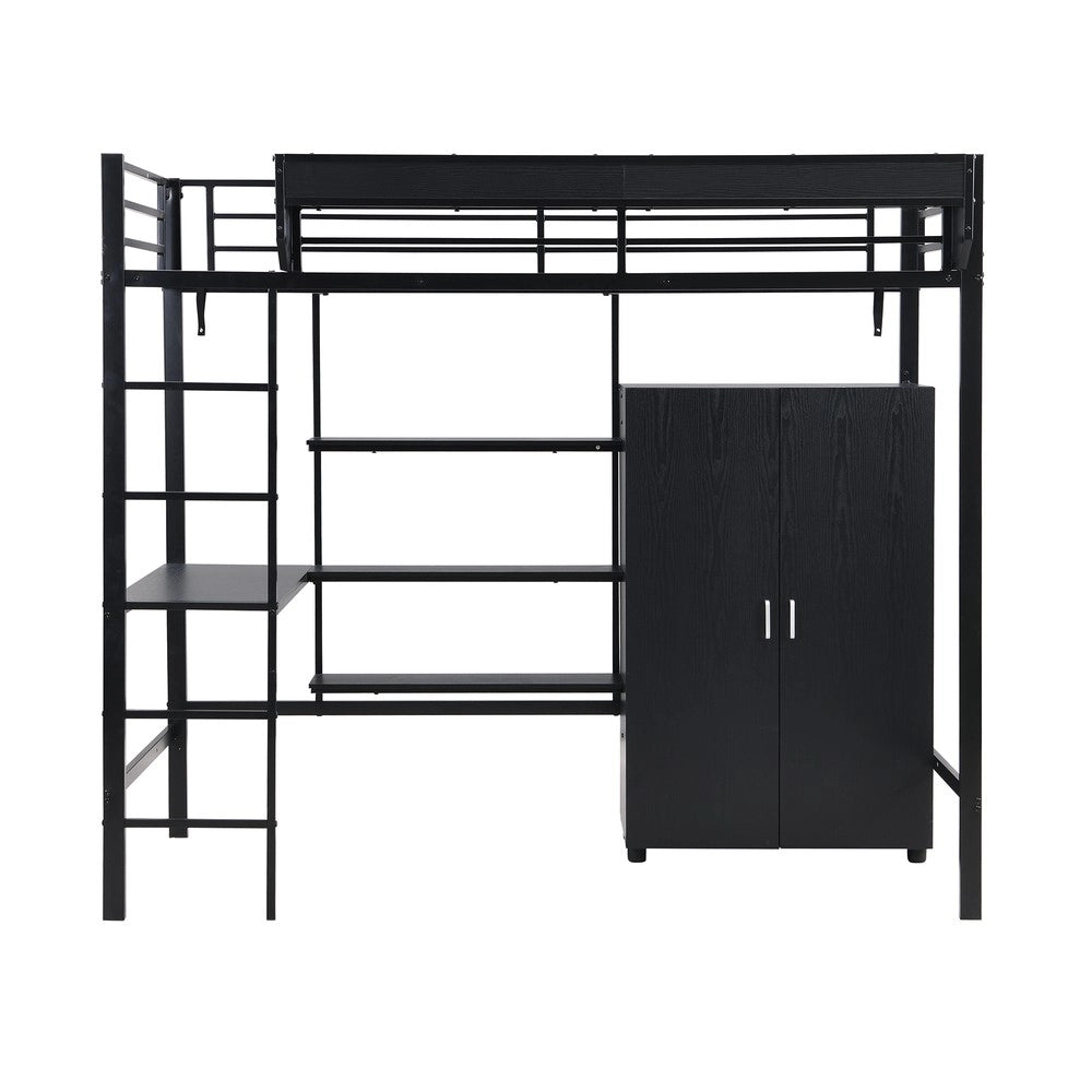 Letto a Castello con Scrivania e Armadio ¨C MINIMAL ¨C Metallo e Truciolato, Nero, 90x200