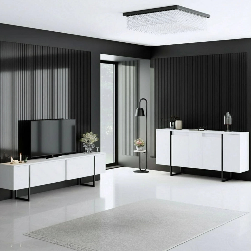 Pignano, set Mobili da Soggiorno Modulabile, Bianco