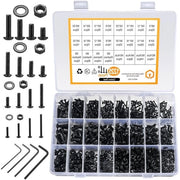 Kit di Viti e Bulloni Assortito M2 M3 M4 M5 - Acciaio di Carburo - Nero - Testa a Lente - Viti e Dadi Codati - 1225 pezzi.