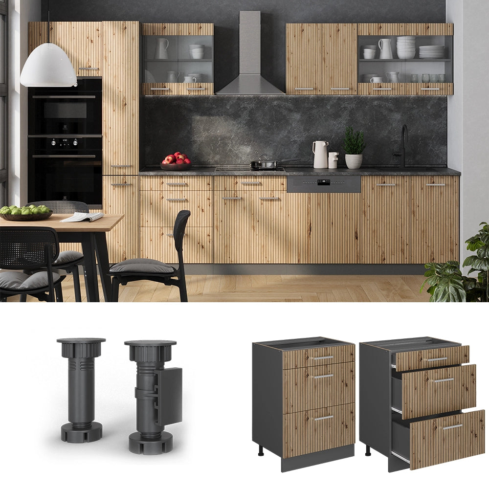 Vicco Mobiletto base per cucina Rovere artigianale 60 cm con cassetti, PL Rovere