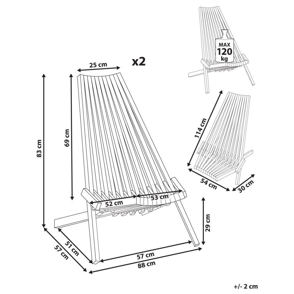 Set di 2 sedie da giardino in legno di acacia chiaro per esterni pieghevoli e sedute da bistrot in stile rustico e moderno