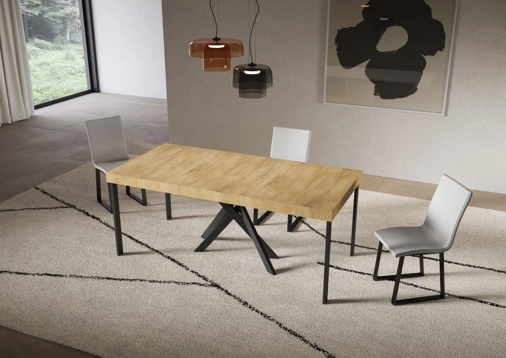 Consolle Allungabile 90-300x40x77 cm Saki Premium Quercia Natura Gambe Antracite