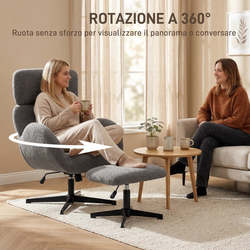 Poltrona Girevole Reclinabile con Poggiapiedi e Poggiatesta ¨C Zephmum ¨C Grigio