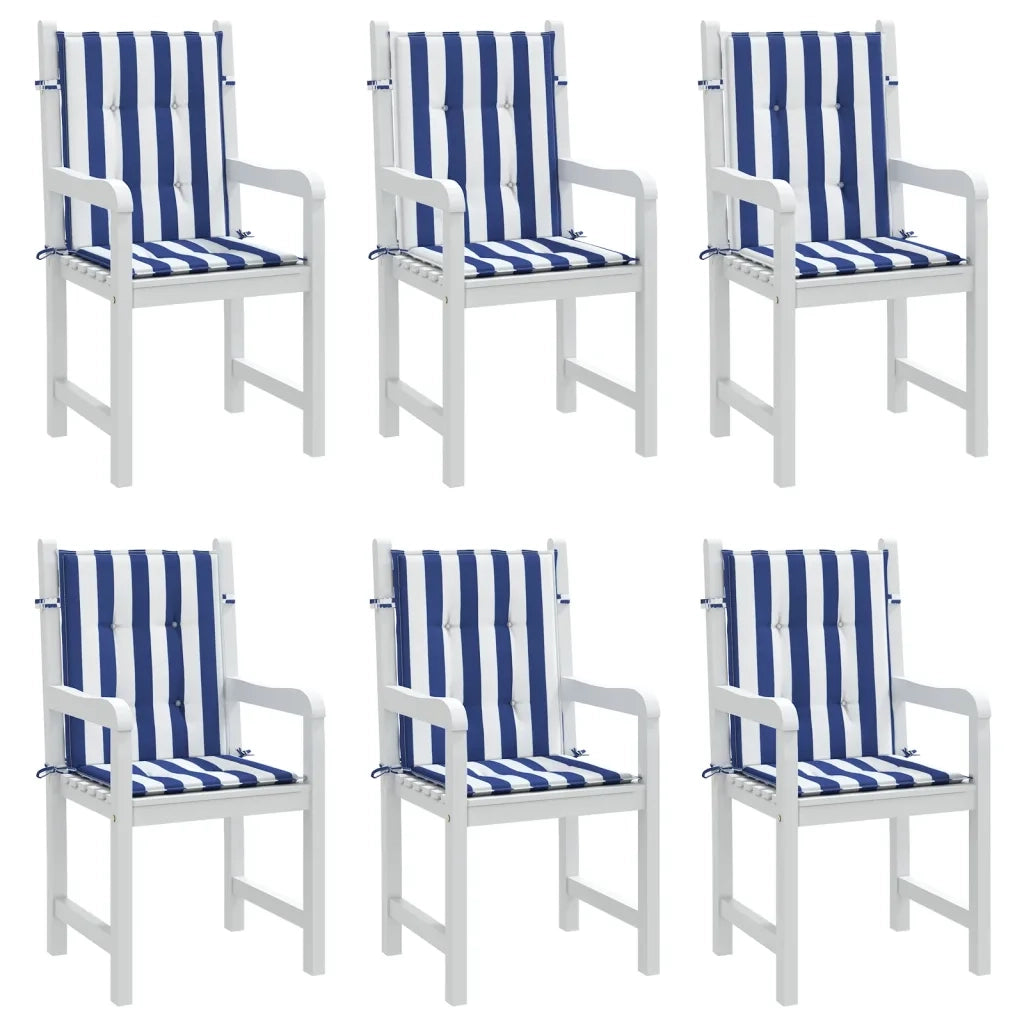 Cuscini Sedia Schienale Basso 6pz Strisce Bianche e Blu Tessuto 361321