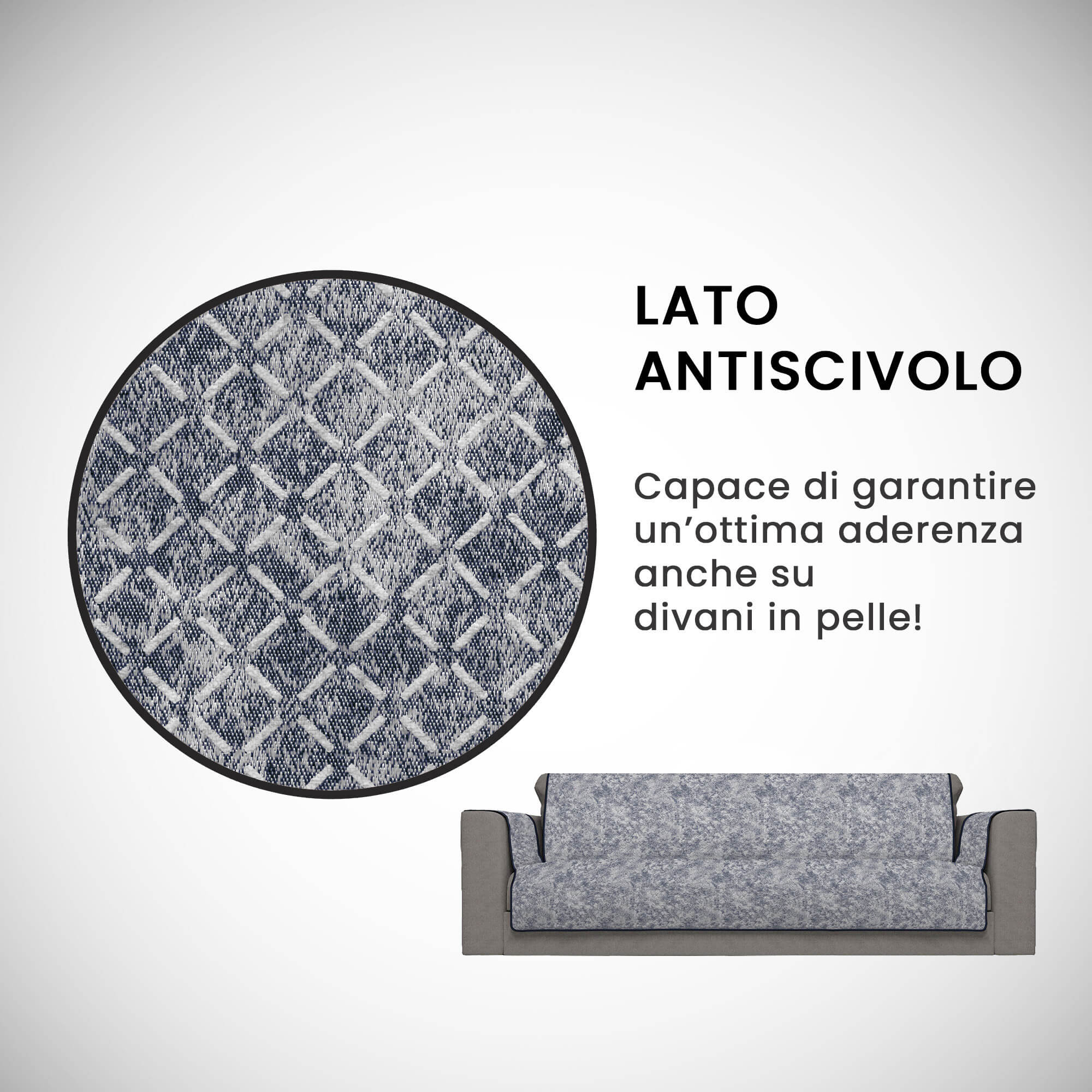 Copridivano con Copri Braccioli Seduta 230 cm in Poliestere e Cotone Blu Scuro