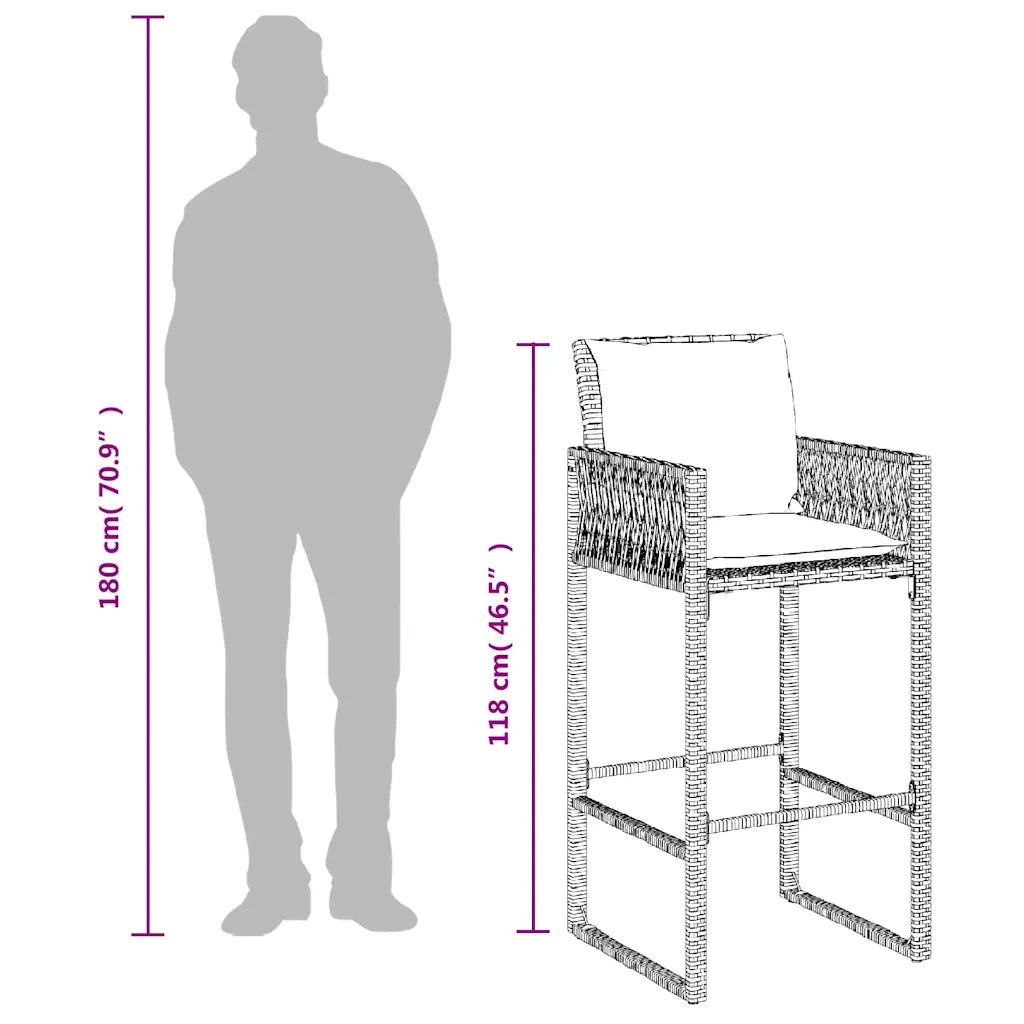 Sgabelli da Bar con Cuscini 2 pz Marroni in Polyrattan