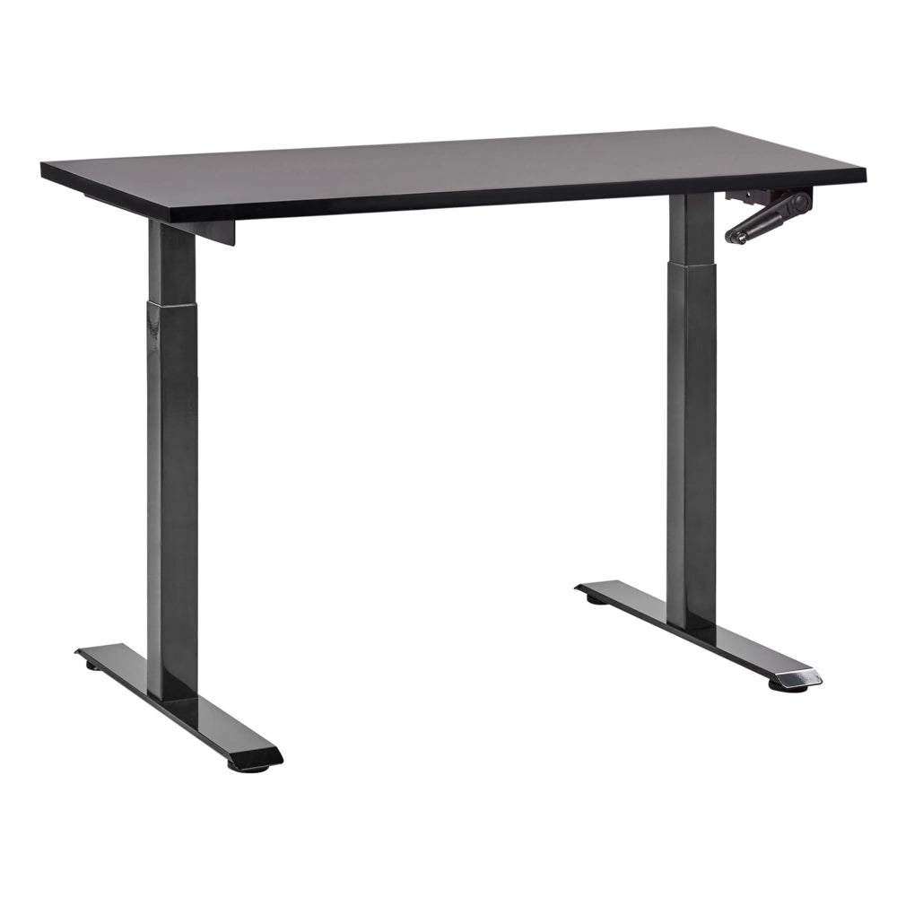Scrivania regolabile manualmente in altezza Piano del tavolo legno nero Telaio in acciaio nero 120 x 72 cm Piedi quadrati Design moderno Ufficio
