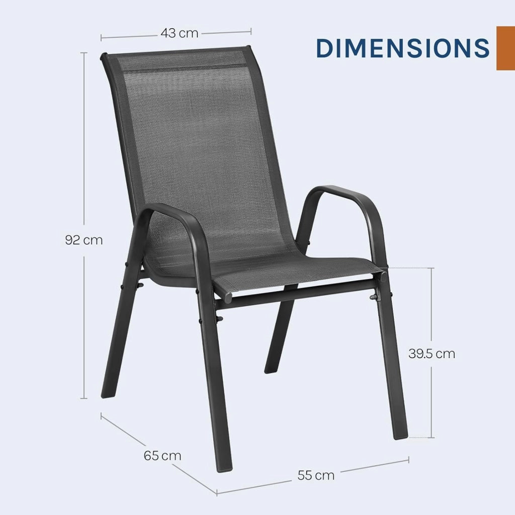 Set di 2 sedie da giardino impilabili, sedie da esterno con braccioli e schienale, per terrazza, balcone, grigio scuro