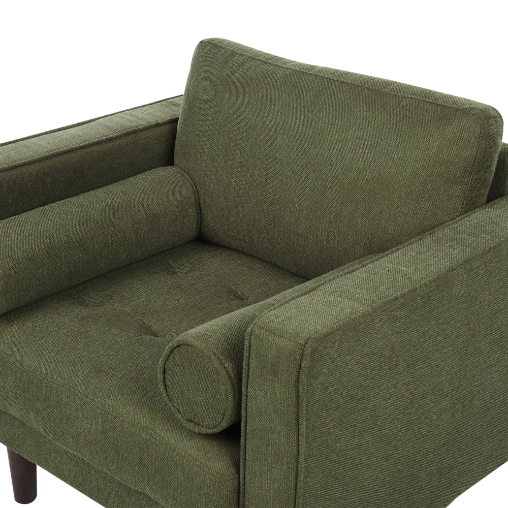 Poltrona Imbottita in tessuto verde con schienale spesso imbottito stile retrò soggiorno