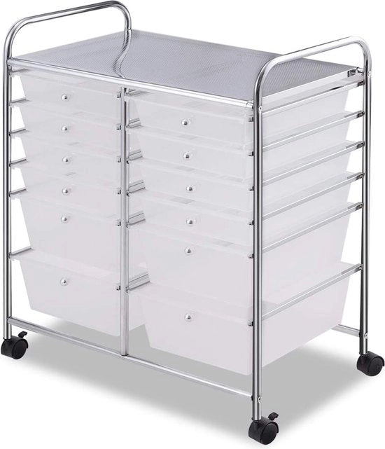 Carrello da cucina, carrello da bagno, telaio metallico con 12 carrelli trasparenti, carrello da cucina con freni, trolley da bagno, carrello per la doccia, carrello per la stanza da bagno, carrello da magazzino per la casa e l'ufficio