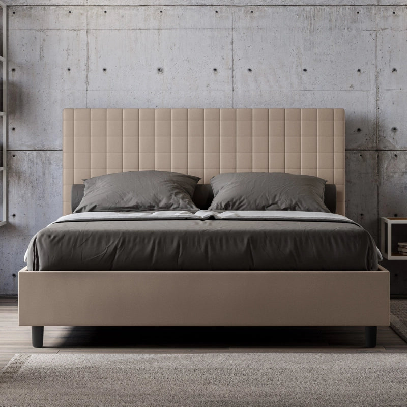 Letto imbottito Matrimoniale 160x210 cm Sunny - Similpelle,Tortora,Con rete