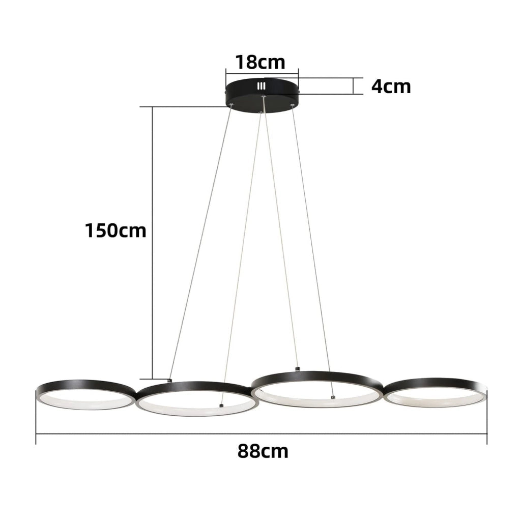 ZMH Lampada a sospensione moderna per sala da pranzo a 4 fiamme altezza regolabile 88 cm effetto anello per ufficio