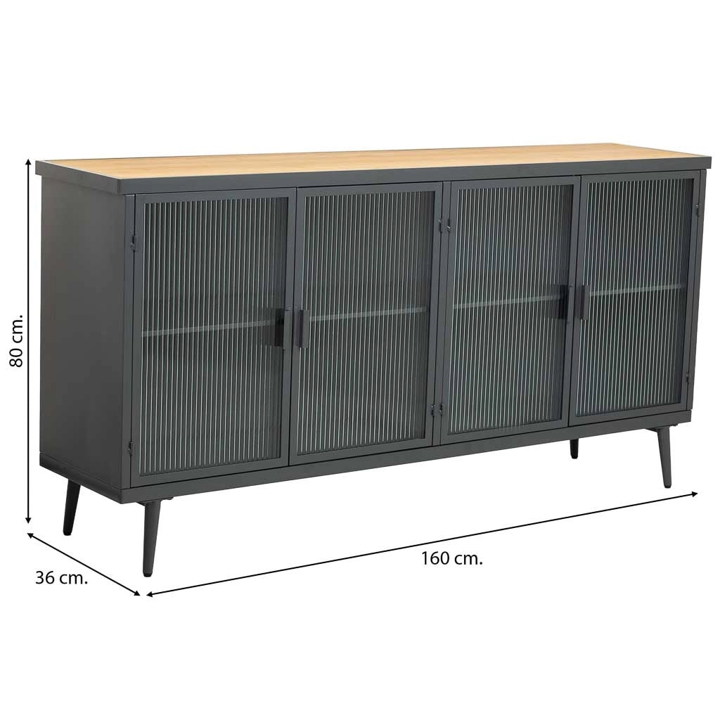 Appendiabiti in metallo e legno con vetro 160x36x80h cm - nero