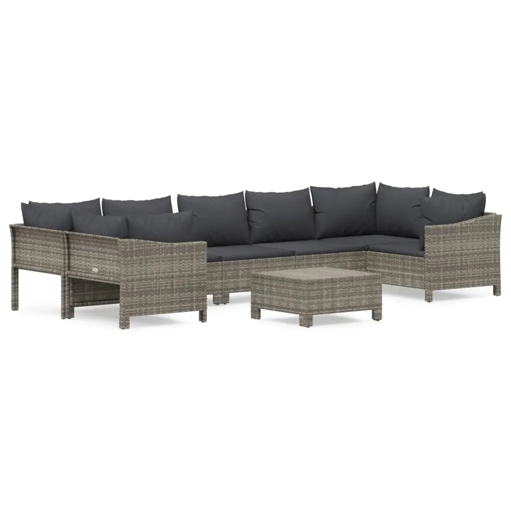 Set Divani da Giardino 8 pz con Cuscini in Polyrattan Grigiocod mxl 100633