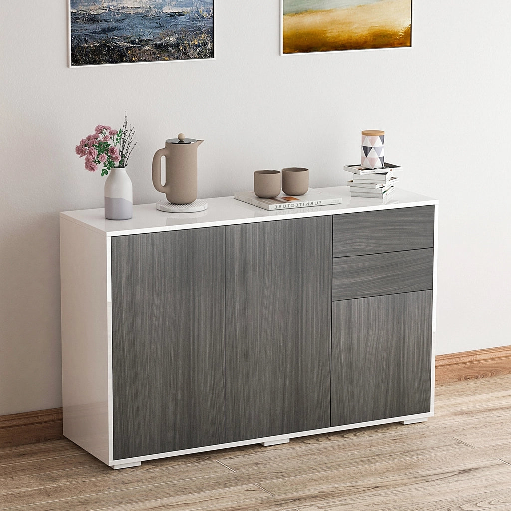 Mobiletto Armadietto Multiuso per Soggiorno, Cucina, Ufficio, 2 Cassetti e 2 Armadietti con Apertura a Pressione, Grigio
