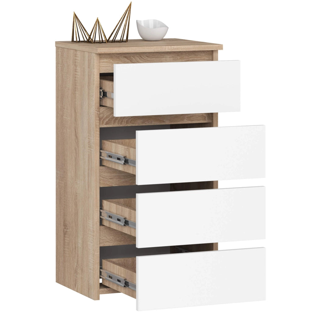 Cassettiera AKORD CL4 Cassettiera Sonoma Quercia 40 cm 4 cassetti inserto frontale Bianco 40x35x74 cm