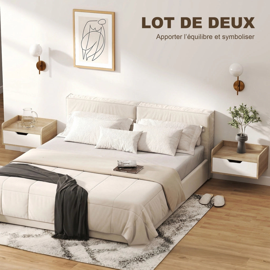 Comodino da parete con cassetto e ripiano rialzato ¨C Xylo ¨C Legno naturale 40x30x19,5cm