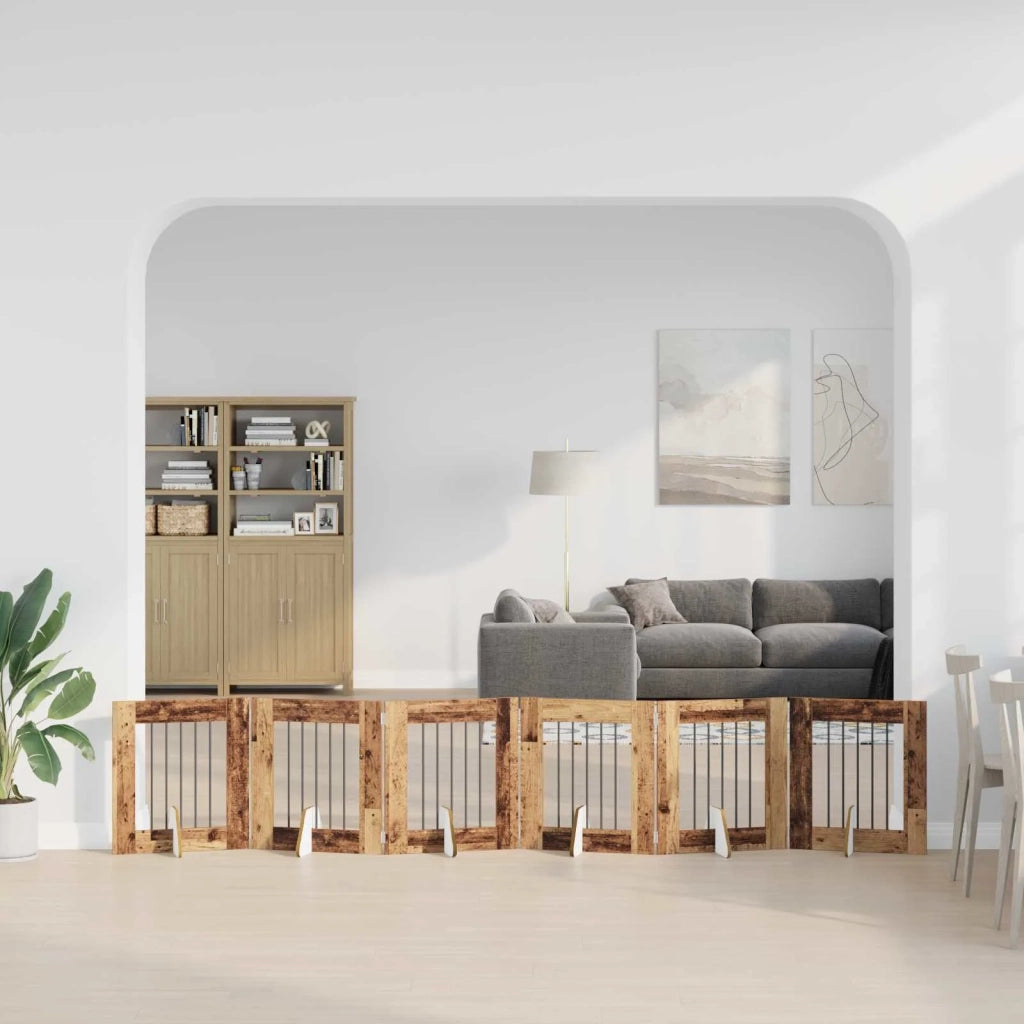 Cancello per cani con supporti 6 pz Legno antico 60 x 60 cm CFW8307427