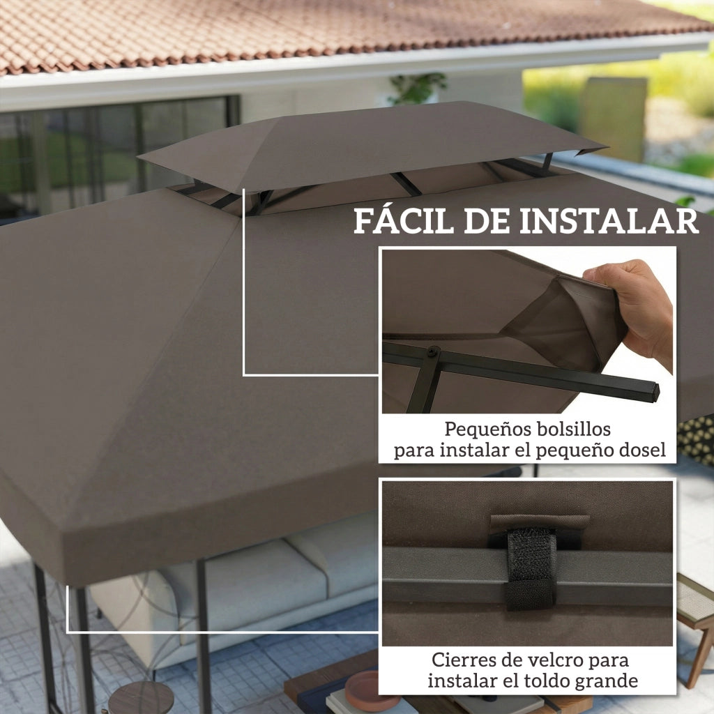 Toldo da Giardino 4x3 m ¨C zephmum ¨C Marrone, Protezione UV, Doppio Tetto