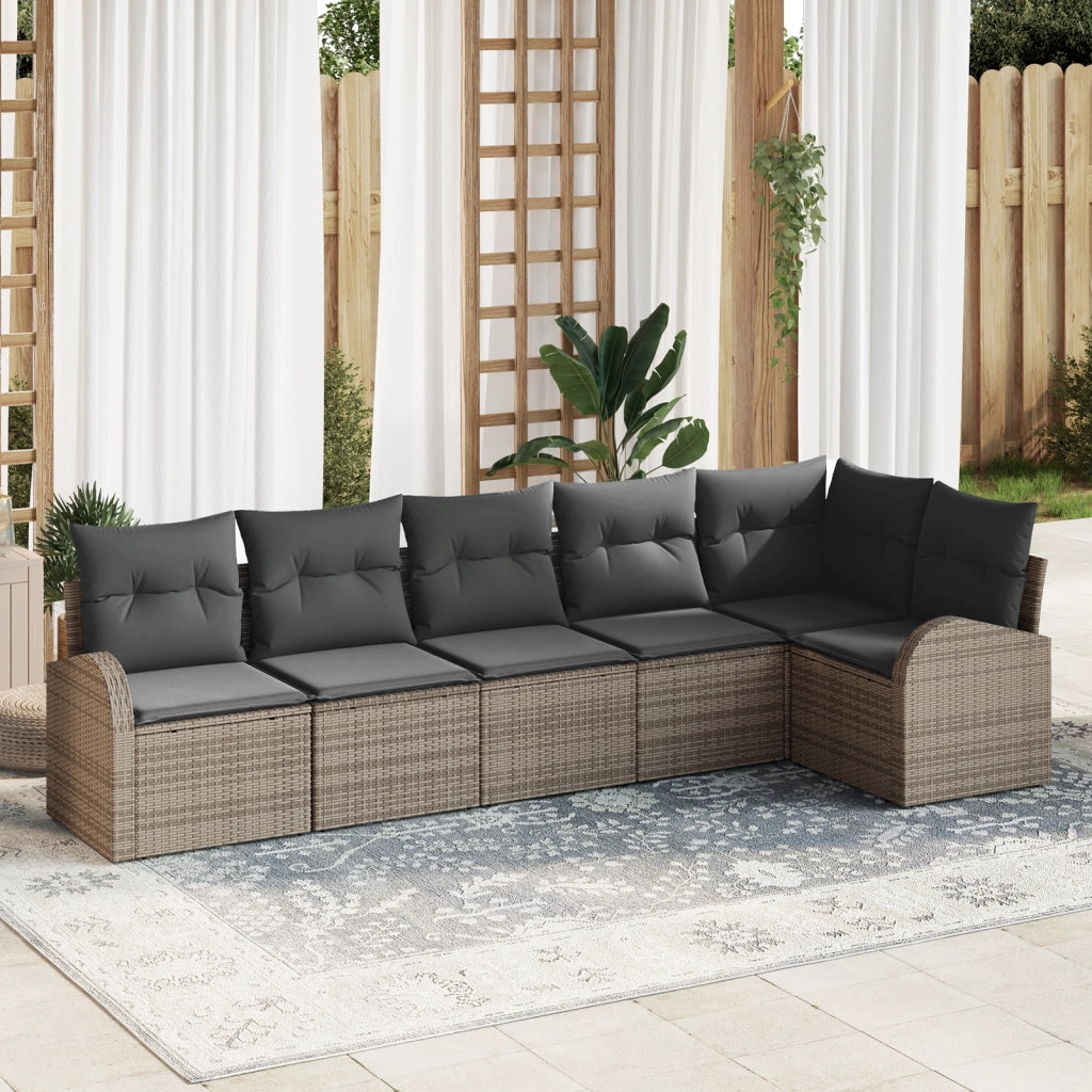 Set divano da giardino 6 pezzi con cuscini rattan poliestere grigio
