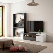 Mobile TV, Soggiorno, 260x35x186cm, Per TV fino a 65", Camino elettrico, Bianco e nero RF2545