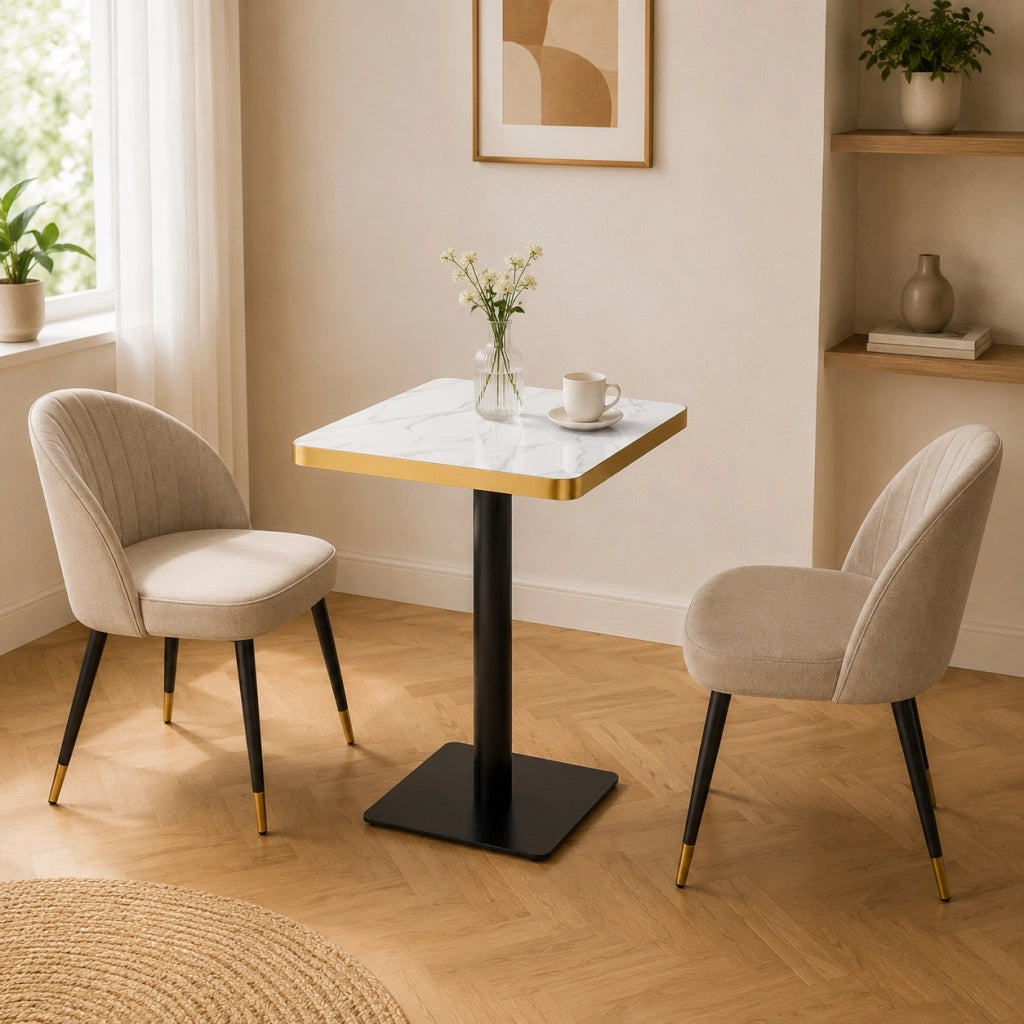 Tavolo da pranzo quadrato in MDF effetto marmo con base in metallo per 2-4 persone bianco 60 × 60 × 74 cm