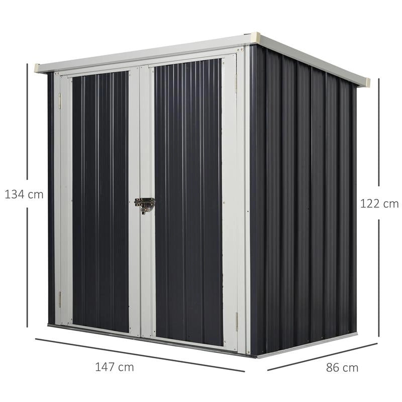 CASETTA DA GIARDINO IN ACCIAIO CON DOPPIA PORTA 147 X 86 X 134 CM NERO E BIANCO
