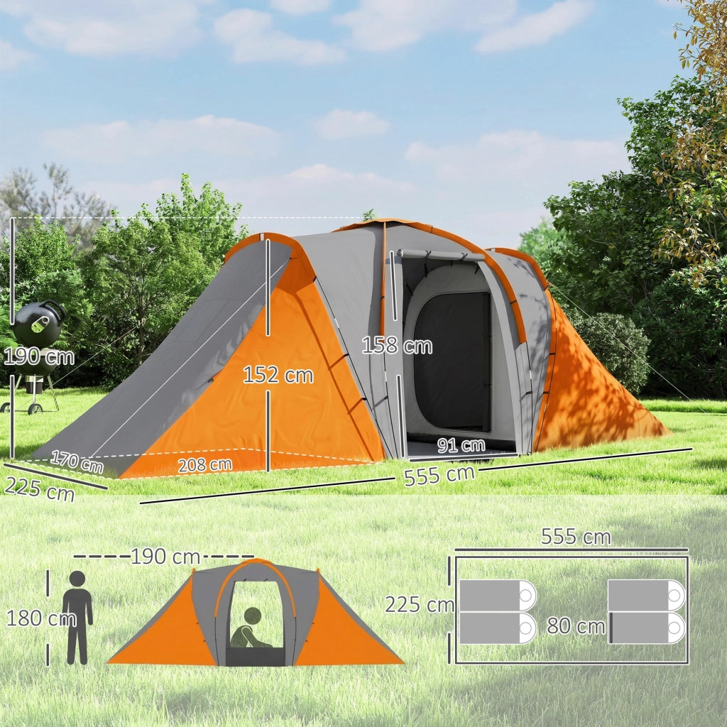 Tenda a Tunnel 4-6 Persone ¨C Xylo ¨C 2 Camere Soggiorno Impermeabile 2000mm Grigio Arancione