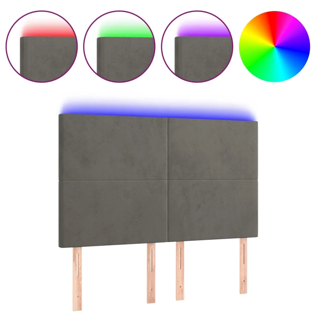 Testiera a LED Grigio Scuro 144x5x118/128cm in Velluto 3122193