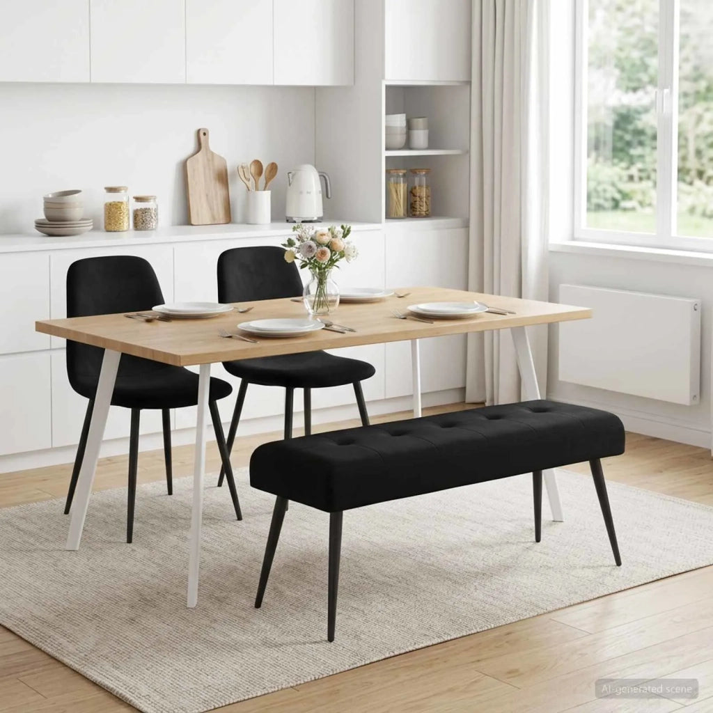 Panchina con bottoni imbottiti Nero 110 x 40 x 46 cm Velluto 42038535