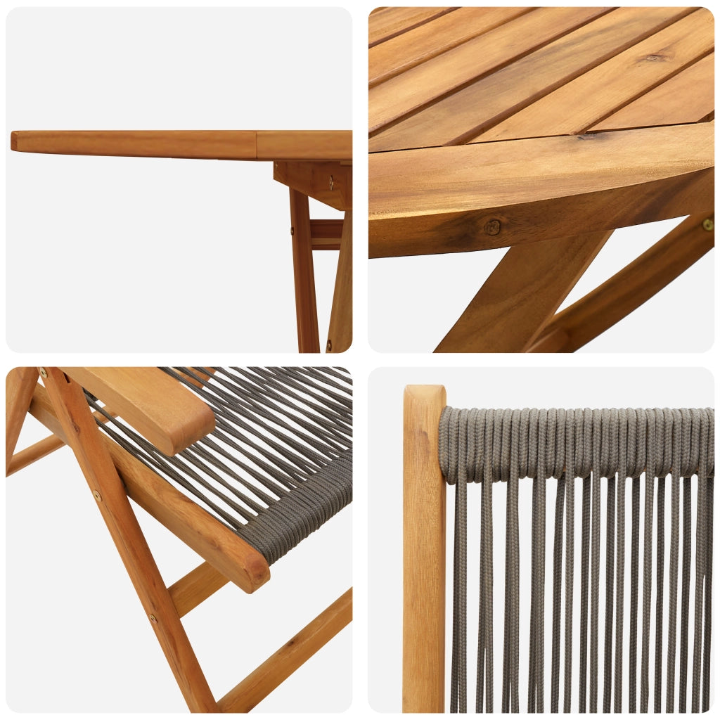 Set da Pranzo Giardino 7 Pezzi Grigio in Legno Massello d'Acacia e Rattan Sintetico