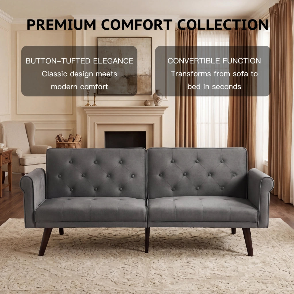 Divano letto 2 posti con schienali regolabili separatamente in 5 posizioni, velluto grigio 172 × 89 × 70 cm