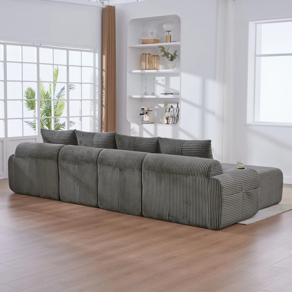 DIVANO Modulare 4 Posti 333x174x80 cm in Corduroy Grigio Scuro