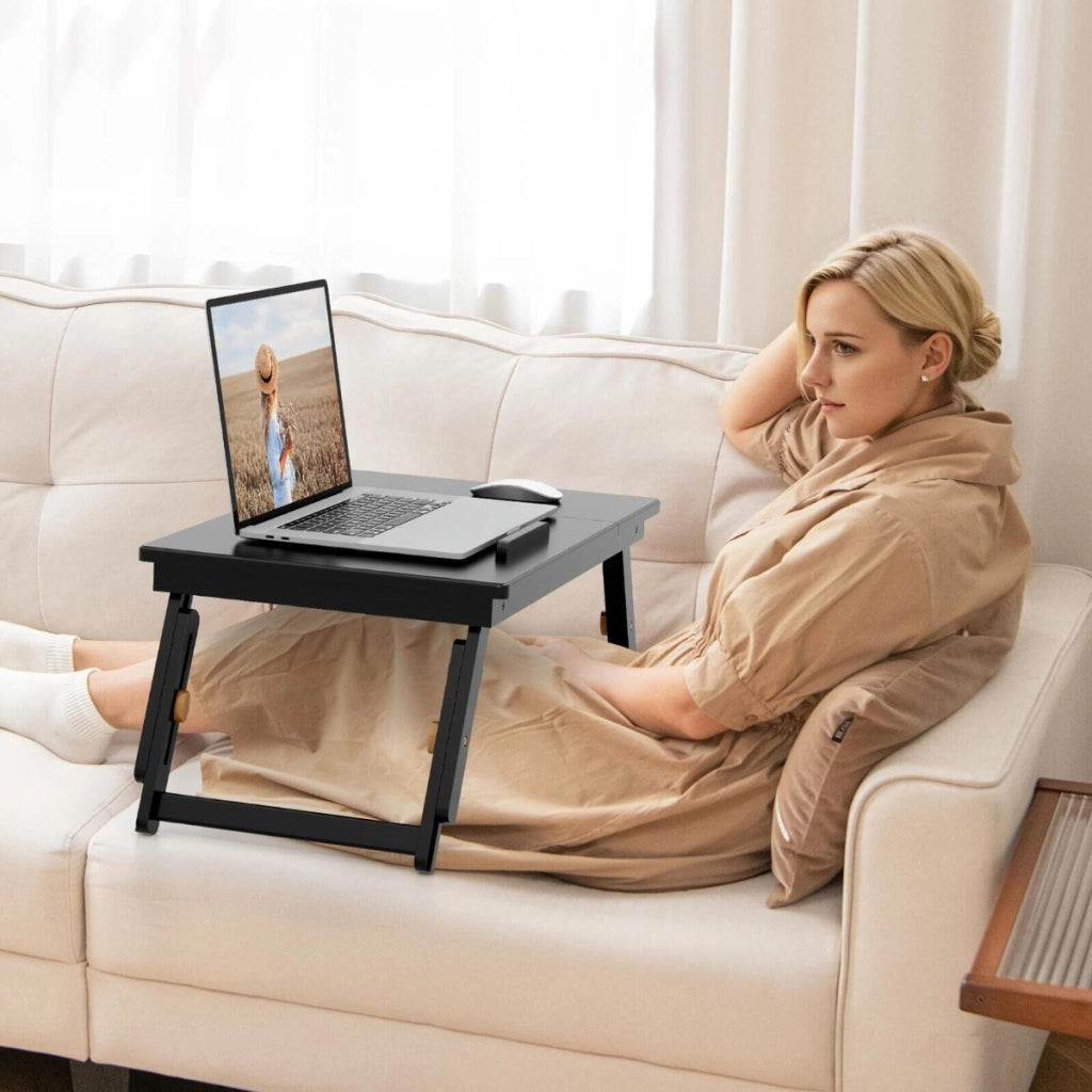 Vassoio per laptop in bamb¨´ con piano di dissipazione termica inclinabile, Vassoio per la colazione Marrone scuro-Tavolini per laptop