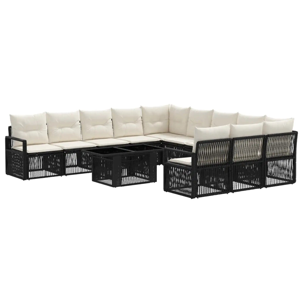 Set Divano da Giardino 12 pz Nero e Bianco Crema polyrattan 3437161