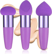 Set di pennelli per make-up per il viso - 3 pezzi inclusi spugna - Utilizzo sia umido che secco - Riciclabile - Per polvere, fondotinta e blush - Blu - Applicatore per make-up